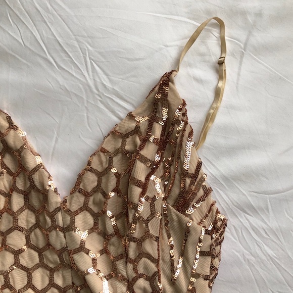 Sequins and Mesh Rose Gold Gown - Picture 3 of 16